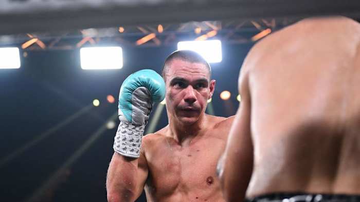 Tim Tszyu Tszyu's pressure and focus too much for Mendoza in Saturday's title fight. in Queensland, Australia on Oct 16, 2023, (Zain Mohammed and Grant Trouville/No Limit Boxing ) Tszyu's pressure and focus too much for Mendoza in Saturday's title fight.
